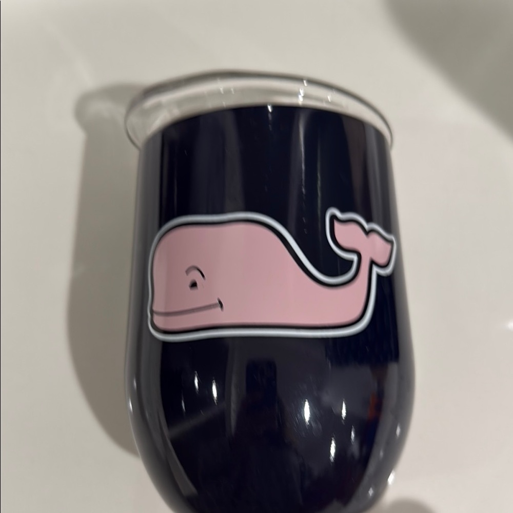 Vineyard Vines Navy Tumbler with Pink Whale